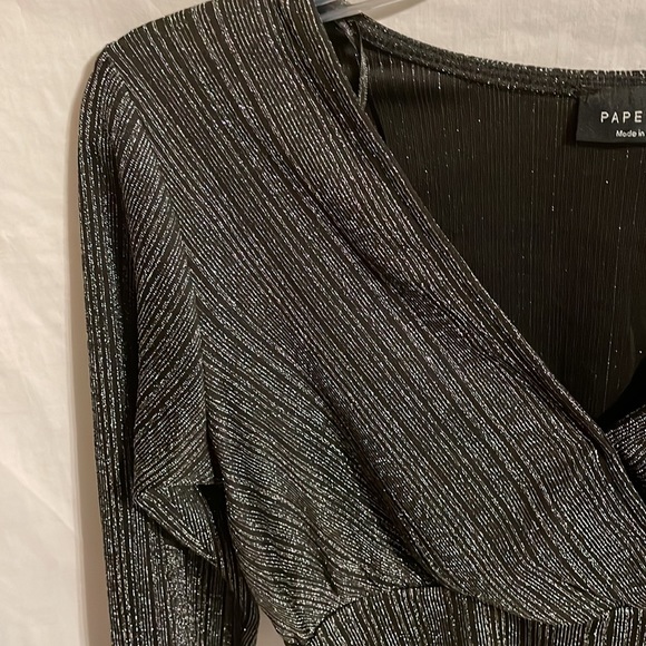 Paperoc Women’s Gray Silver Thread Dress Pants Midrift Blouse Size Large - Picture 5 of 16